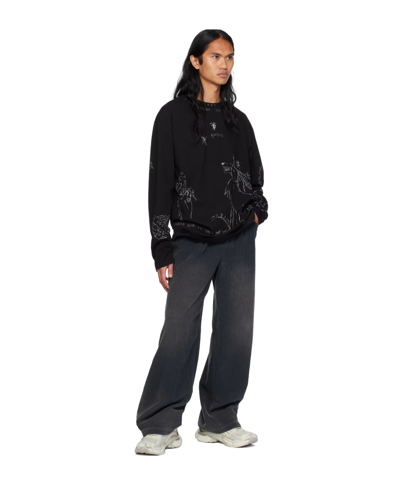 We11 Done Printed Long-sleeved T-shirt In Black