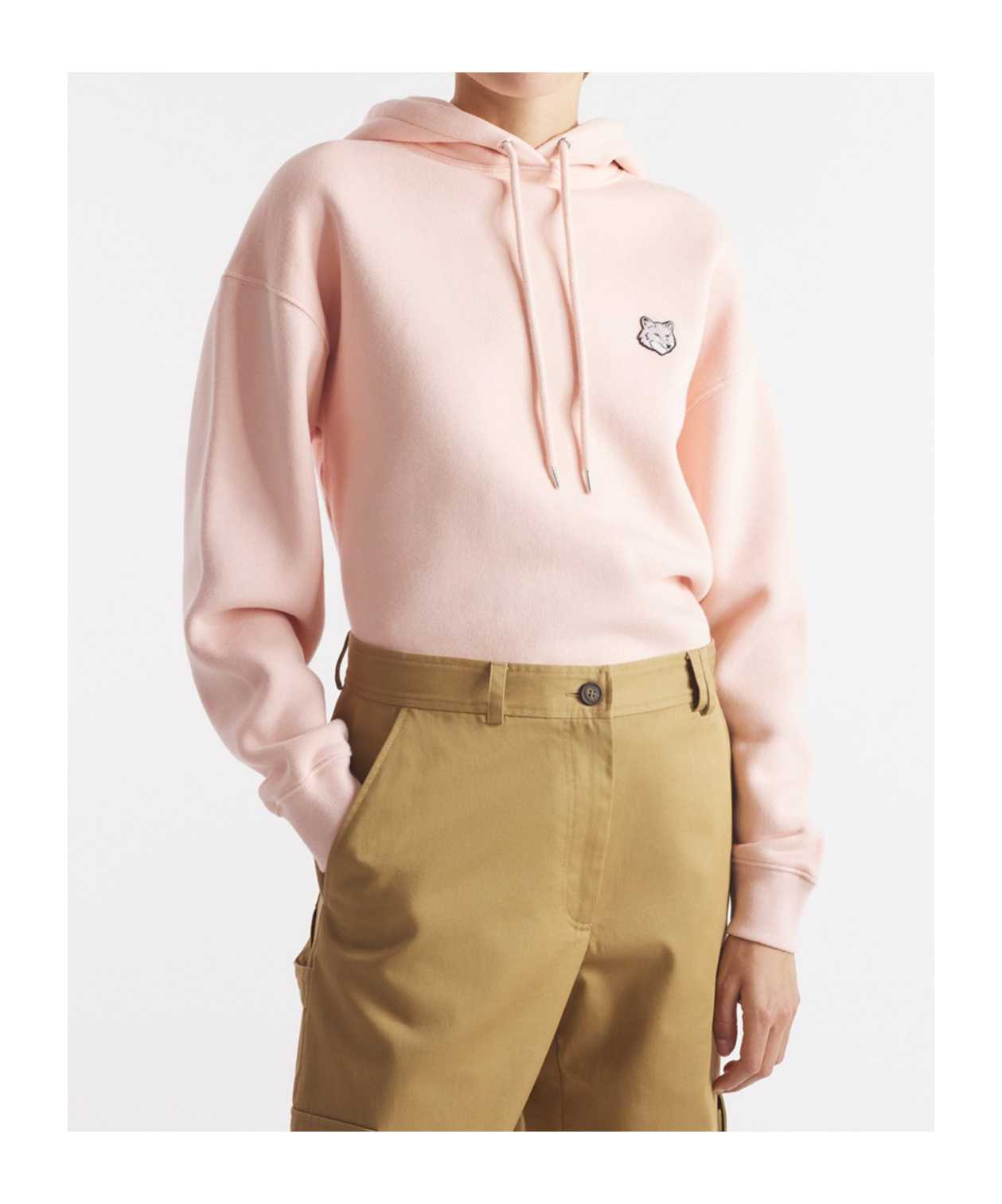 Shop Maison Kitsuné Fox Head Patch Drawstring Hoodie In Pink