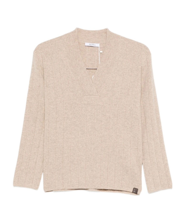 Max Mara Arten Ribbed V-neck Jumper In Neutral