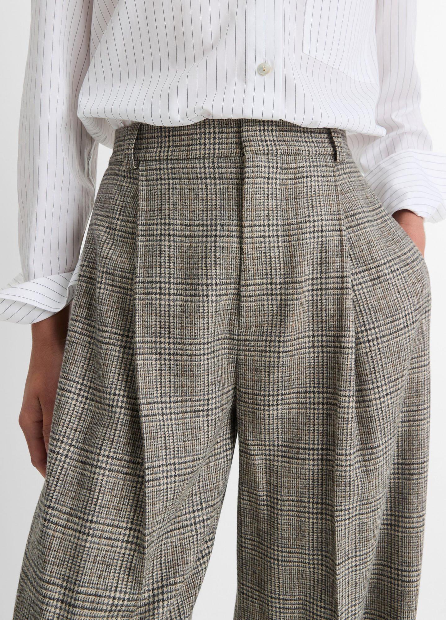 Shop Vince Wool Checked Casual Pants In Gray