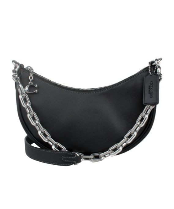 Coach Crescent Glovetanned Leather Shoulder Bag In Black