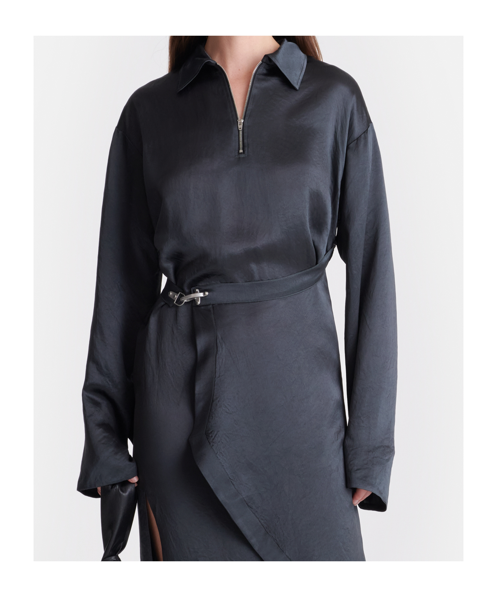 Nanushka Lapel Long Sleeve Dress In Black