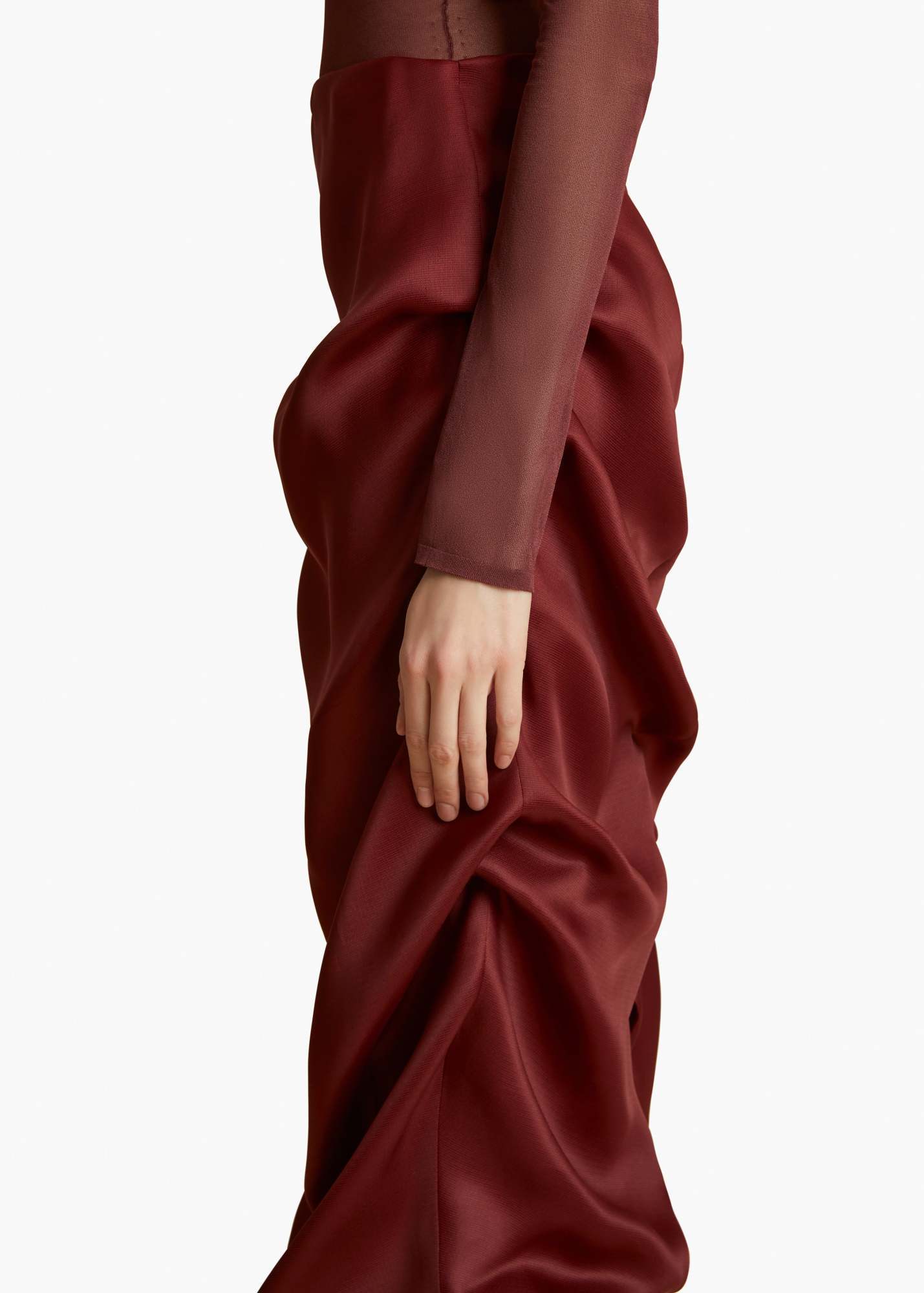 Khaite Olula Draped Silk-gazar Midi Skirt In Red