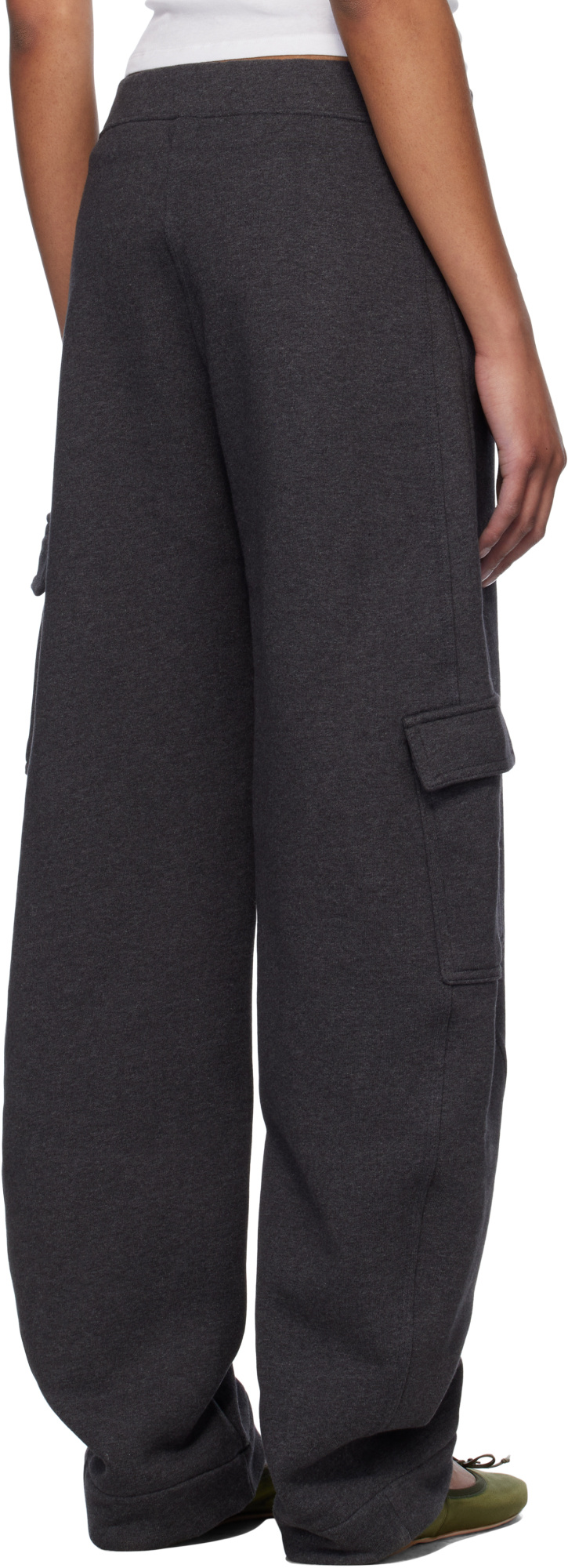 Ganni Gray Heavy Fleece Cargo Lounge Pants In Black