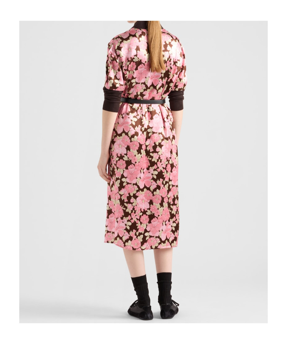 Prada Embroidered Satin Dress In Pink