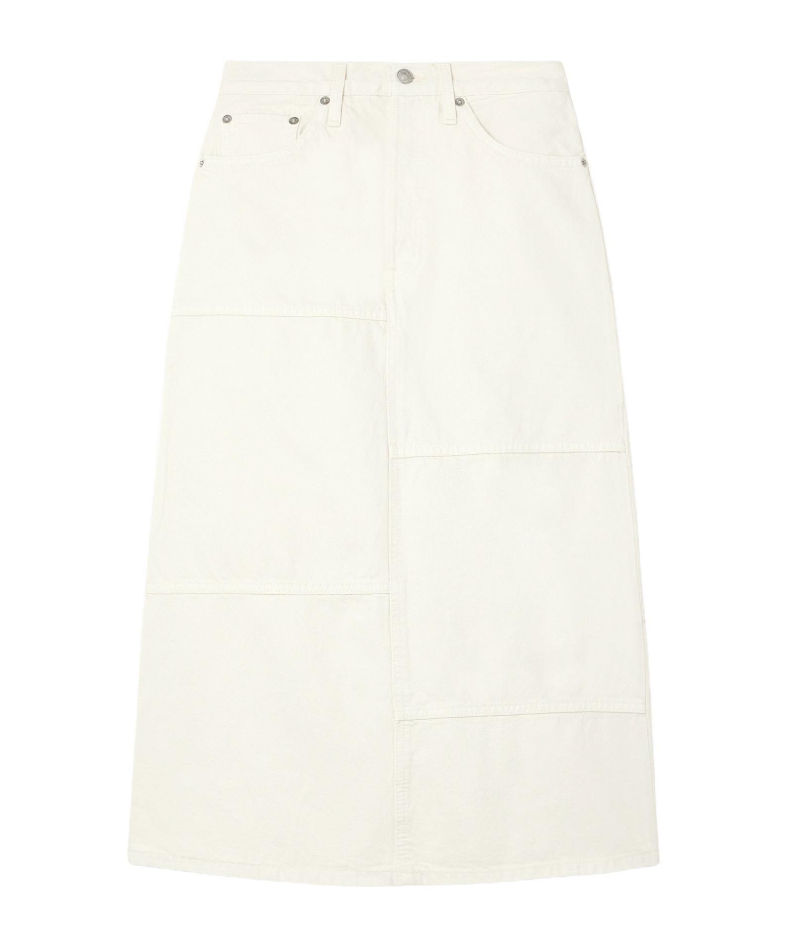 Re/done Seamed Denim Midi Skirt In White