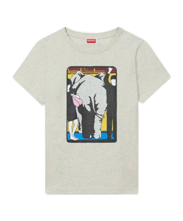 Kenzo Elephant-print Cotton Top In Gray