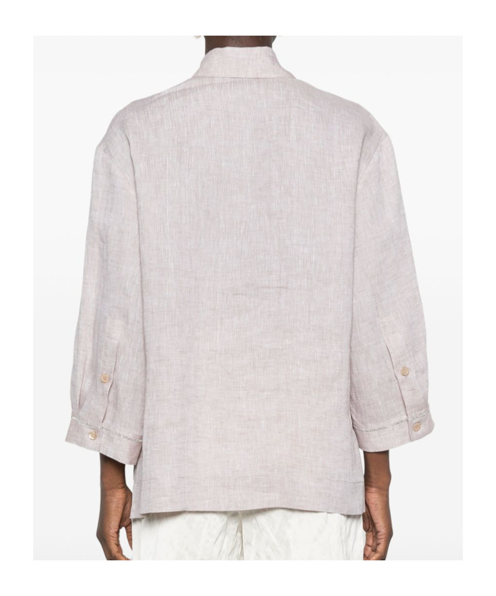 Peserico Beige Linen Shirt With Classic Collar