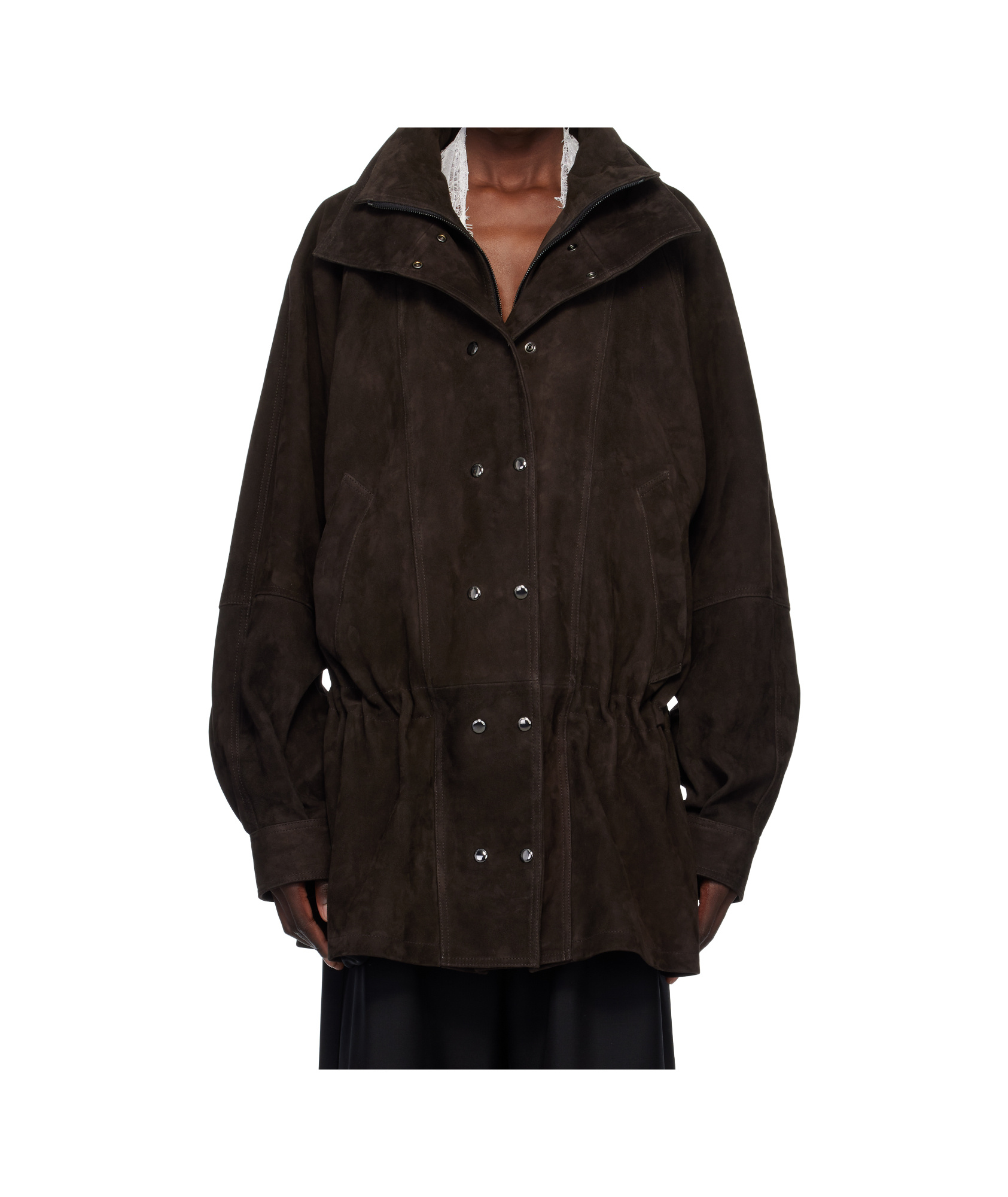 Shop Magda Butrym Cinched Leather Jacket In Brown