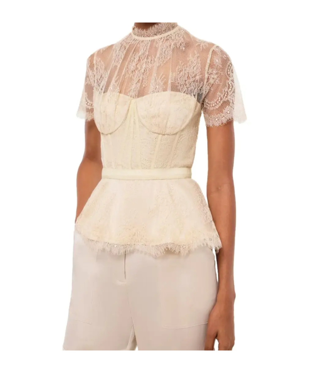 Simkhai Lace Short-sleeved Blouse In Brown