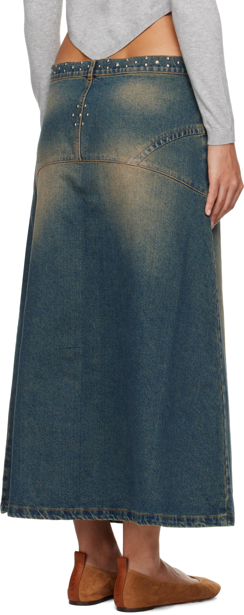 Gimaguas Blue Studded Denim Maxi Skirt In Blue