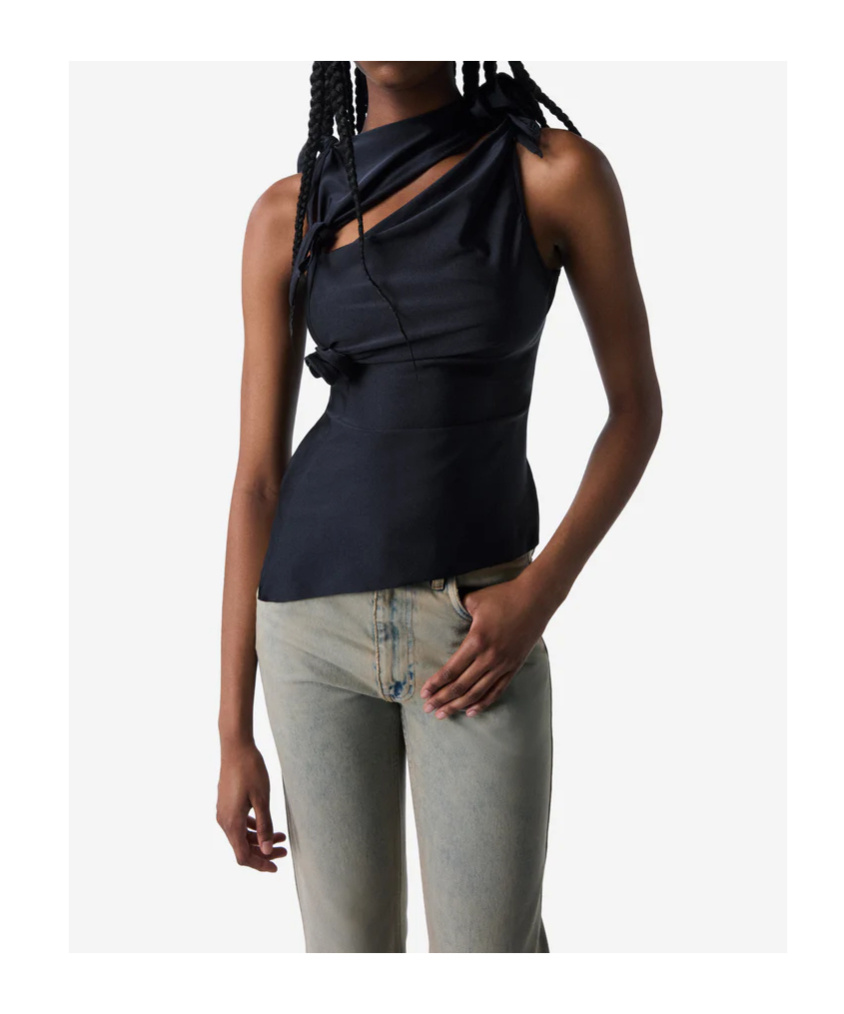 Coperni Asymmetric Stretch Jersey Top In Black