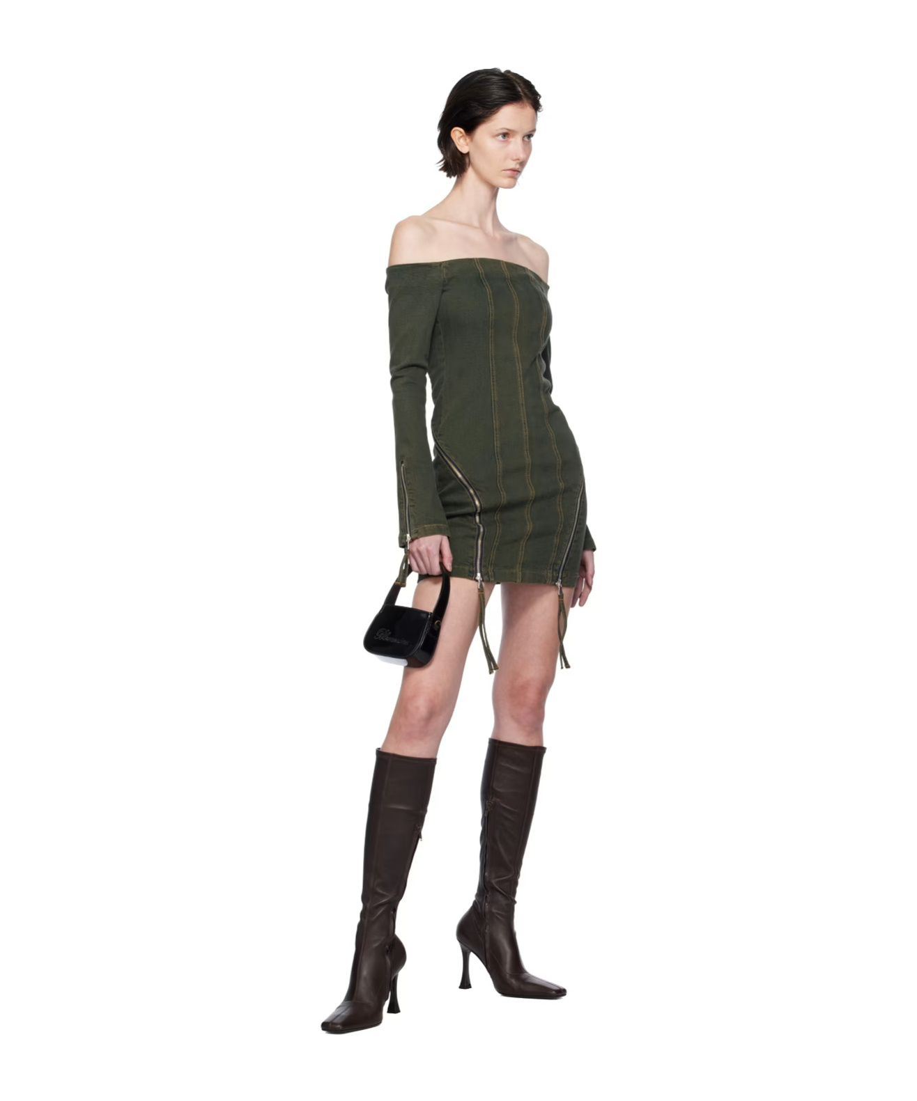 Blumarine Off-shoulder Denim Minidress In Black