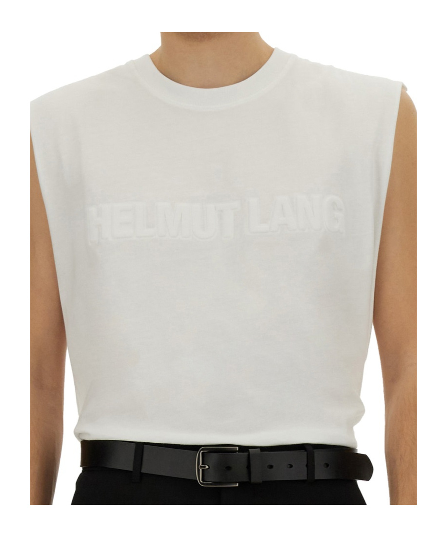 Helmut Lang Raised Logo Sleeveless Crew Neck Top In White