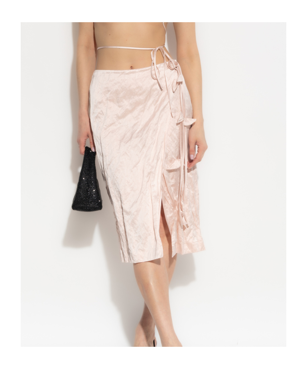Blumarine Crinkled Wrapped Midi Skirt In Nude