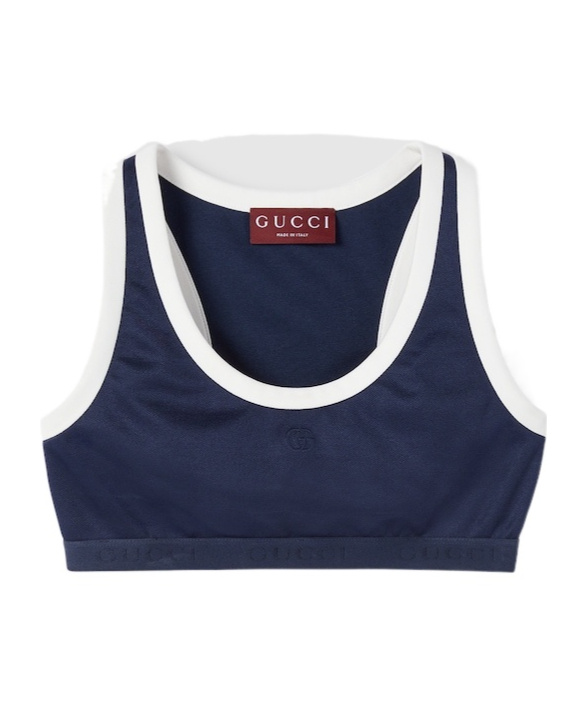 Gucci Technical Jersey Top With Logo In Blue