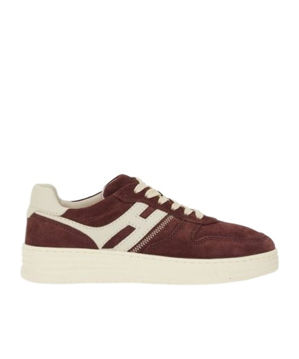 Hogan Suede Rubber Sole Sneakers Perforated Contrast Stitching In Brown
