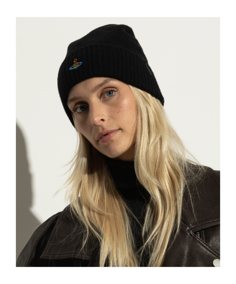 Vivienne Westwood Logo-embroidered Ribbed Wool Beanie In Black