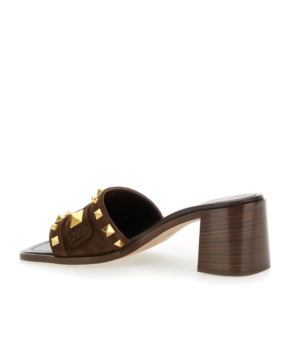 Valentino Square-headed High-heeled Sandals In Brown