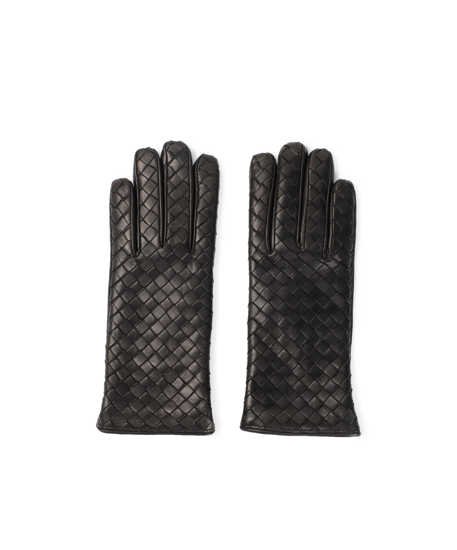 Bottega Veneta Intreciato Knitted Leather Gloves In Black