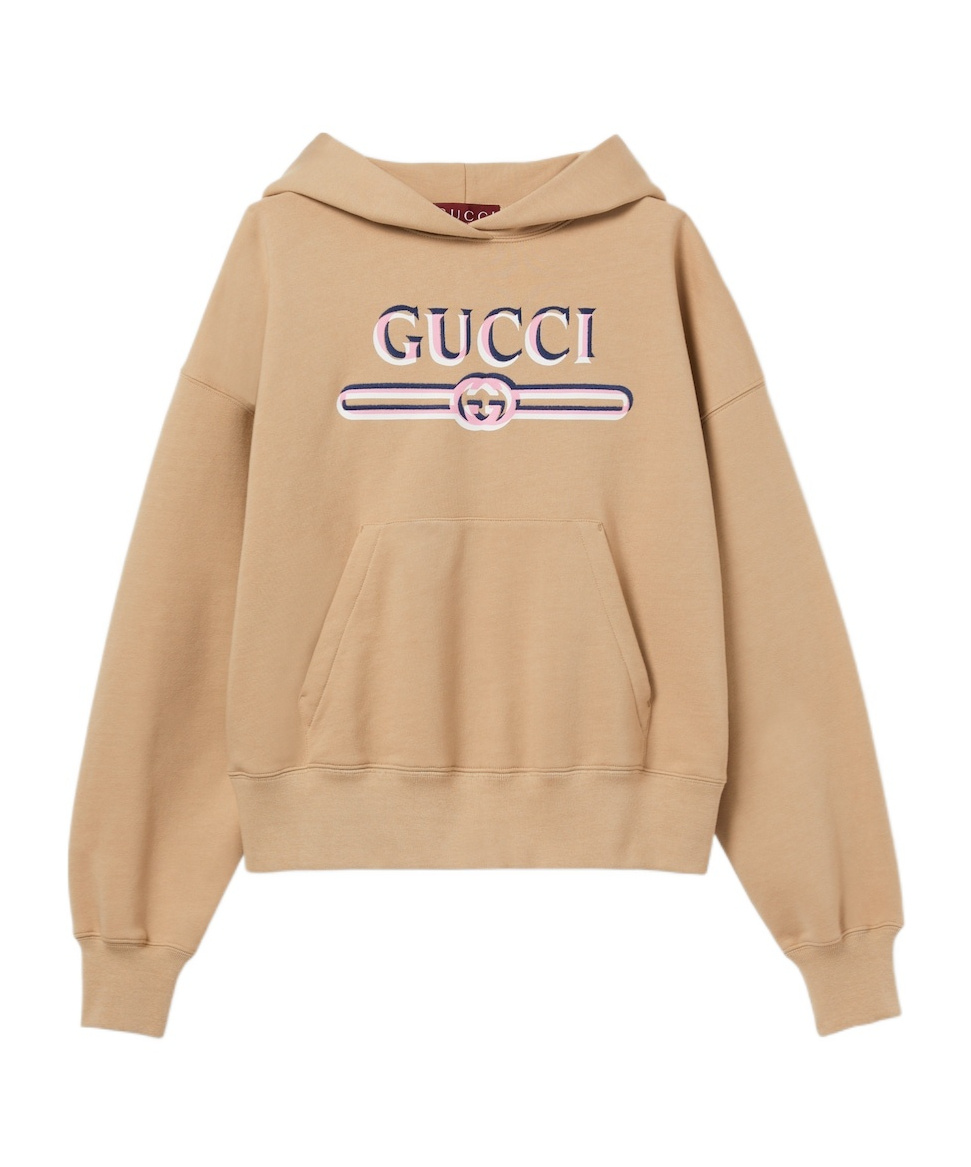 Gucci Cotton Hooded Sweatshirt With Print In Nude