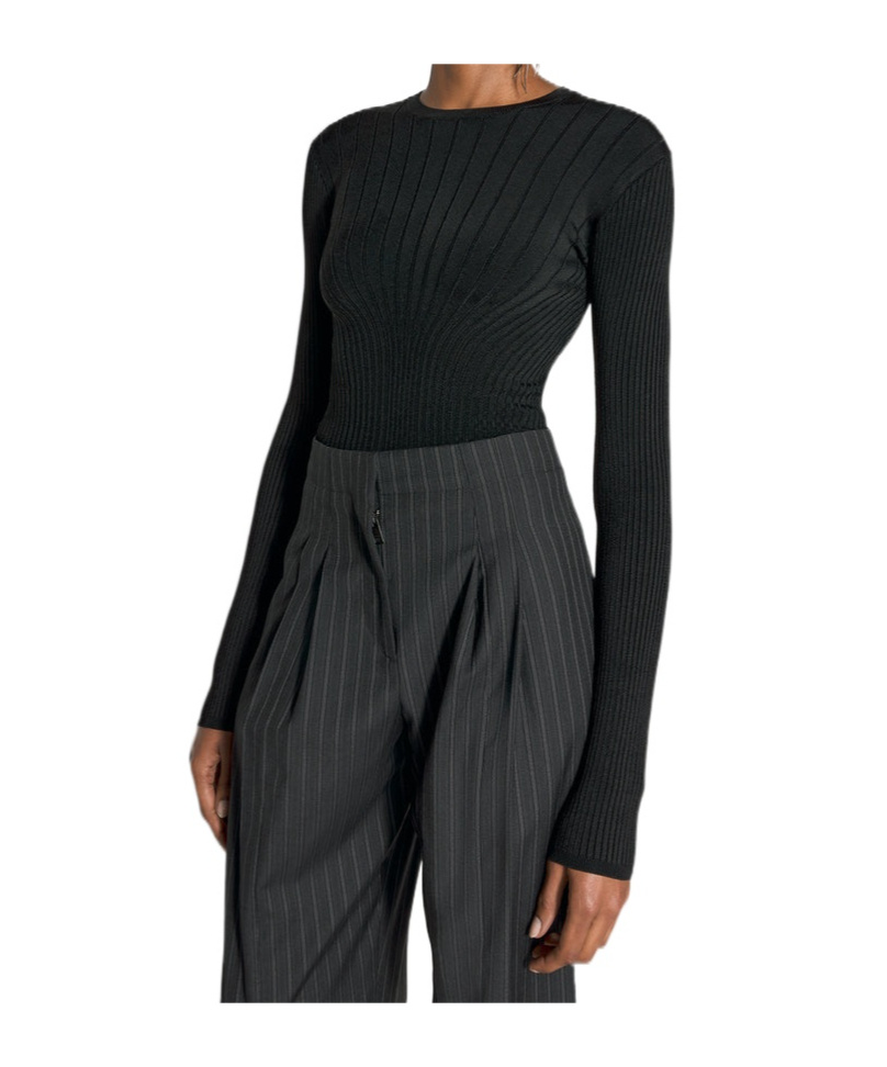Mugler Sculpting Knit Top In Black
