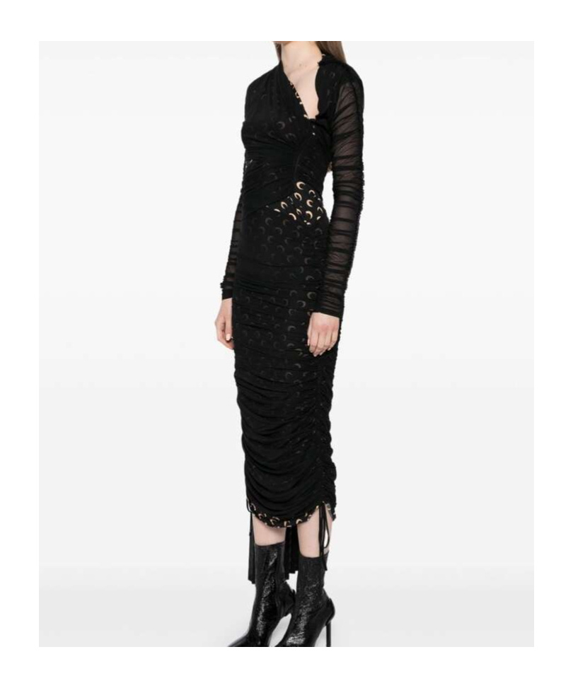 Marine Serre Crescent-moon-print Draped Dress In Black