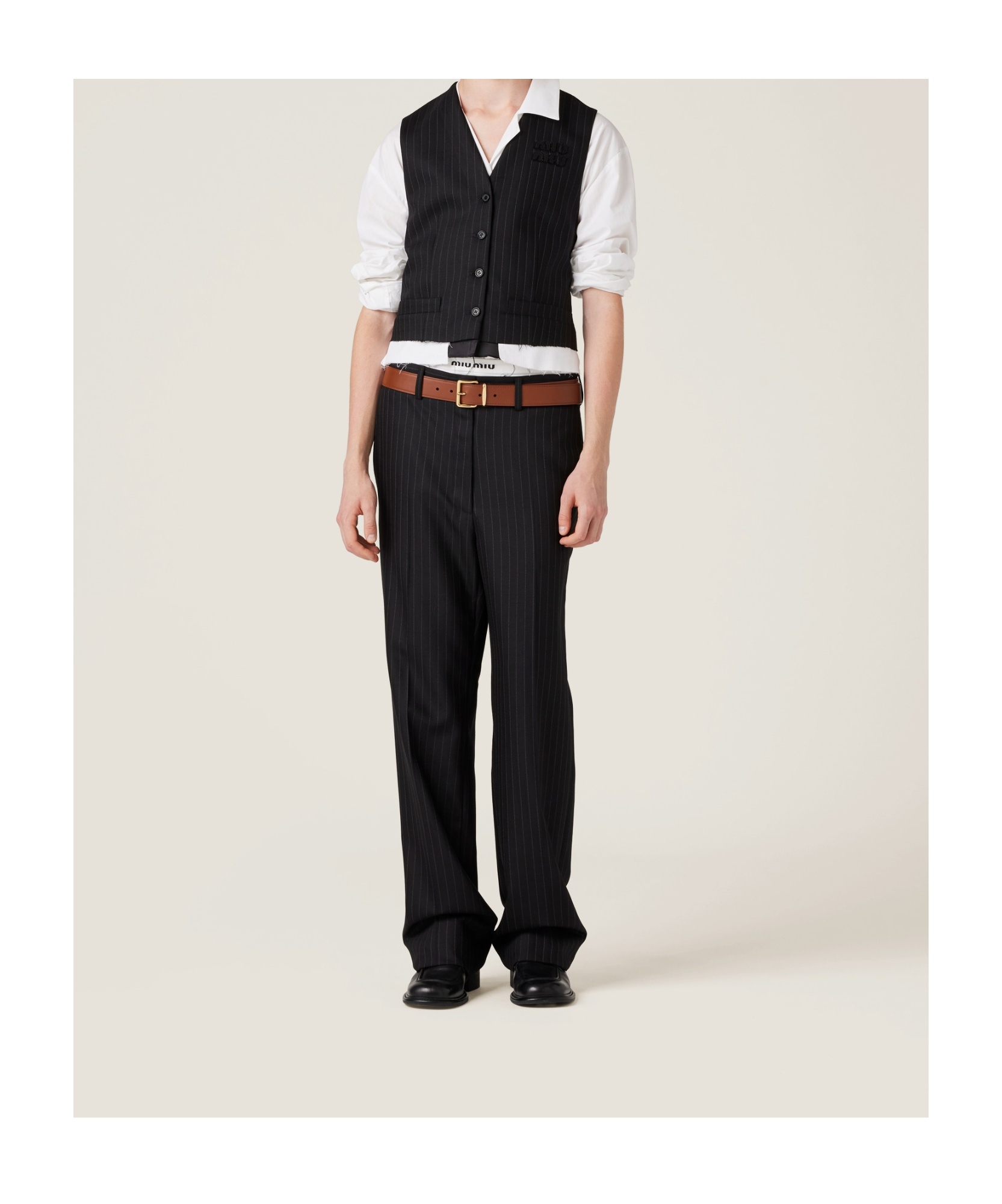 Miu Miu Pinstripe Straight Casual Pants In Black