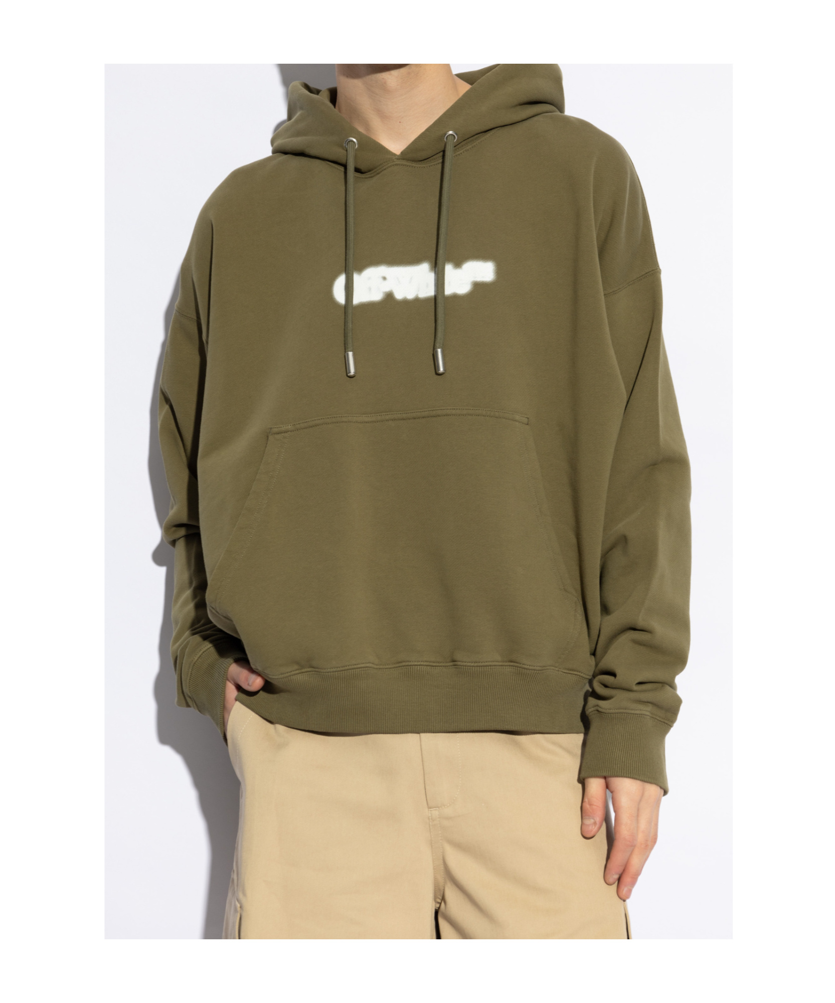 Off-white Spray Arrow Hooded Sweatshirt In Green