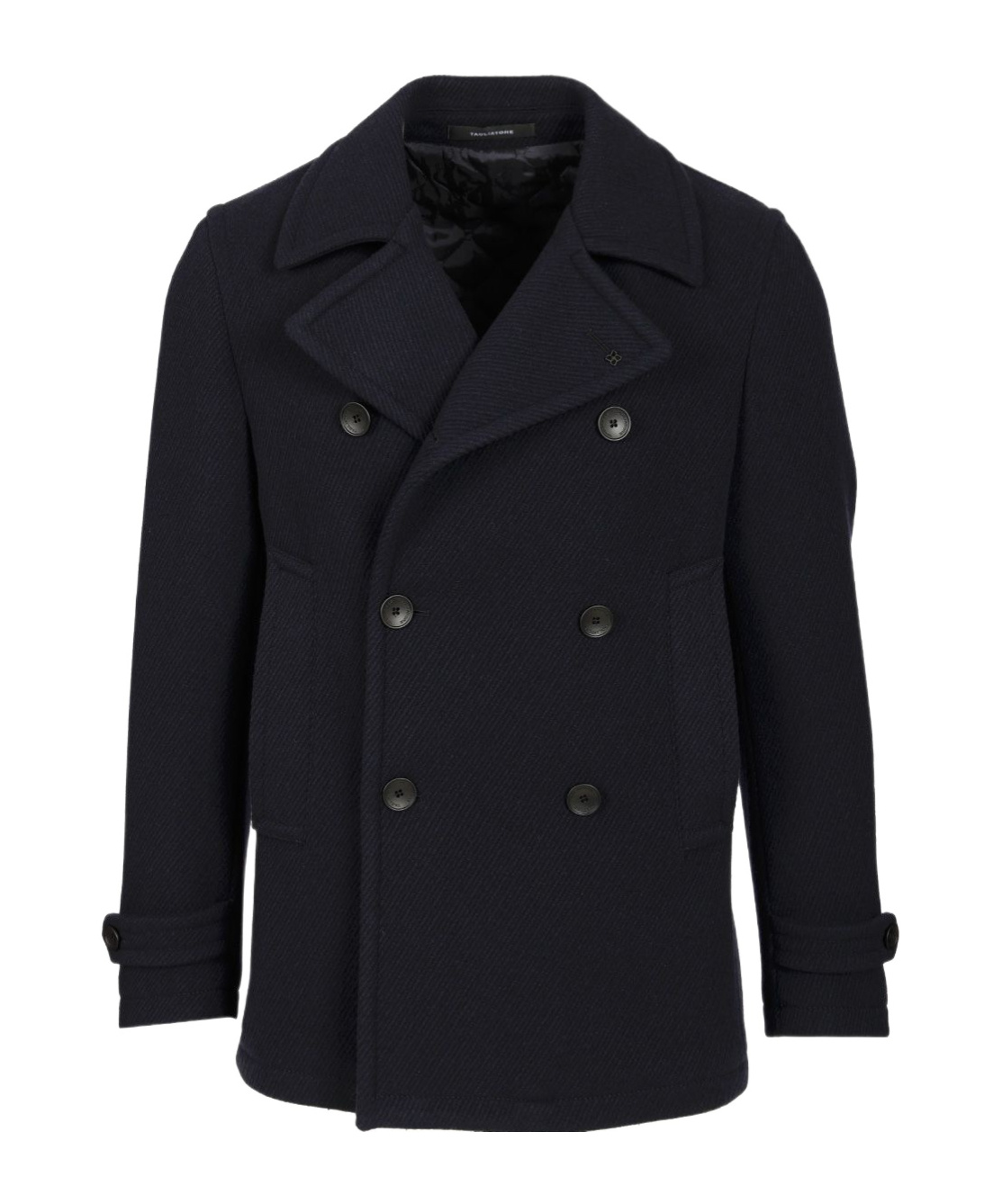 Tagliatore Black Double-breasted Coat With Wide Notched Revers In Blue