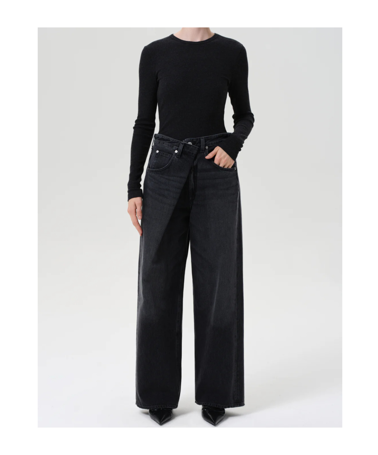 Agolde Pleated Detail Denim Trousers In Black