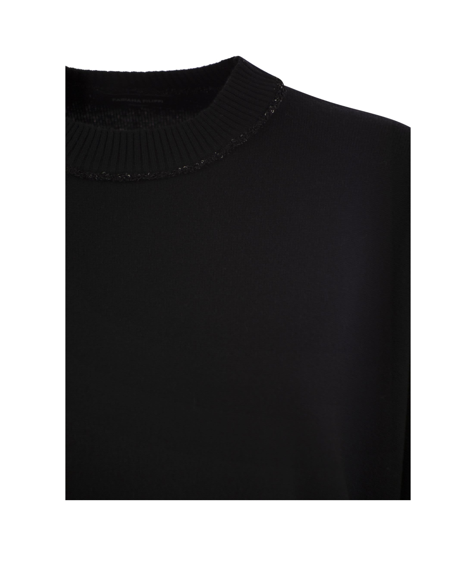 Fabiana Filippi Black Crewneck Sweater With Micro Paillettes In Wool In Black
