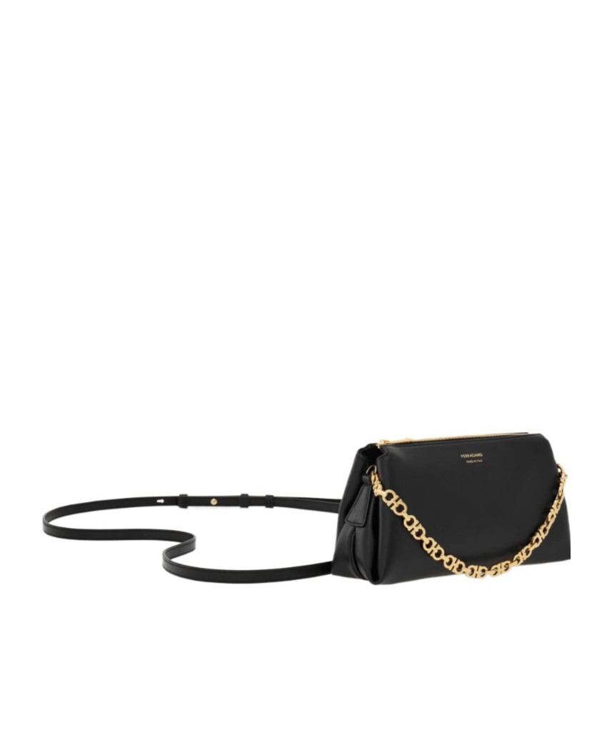Ferragamo Embossed Logo Chain Strap Mini Bag In Black
