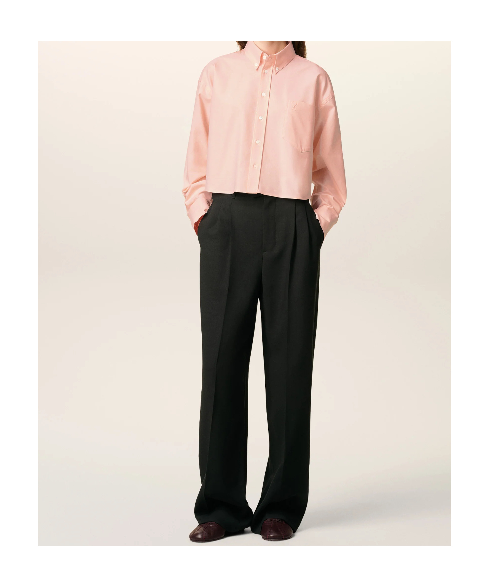 Ami Alexandre Mattiussi Pink Cotton Ami De Coeur Cropped Oversized Shirt Pink In Pink