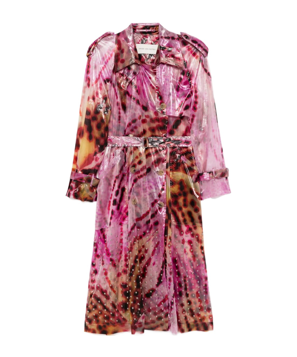 Dries Van Noten Womens Fuchsia Abstract-print Semi-sheer Shell Trench Coat Xs