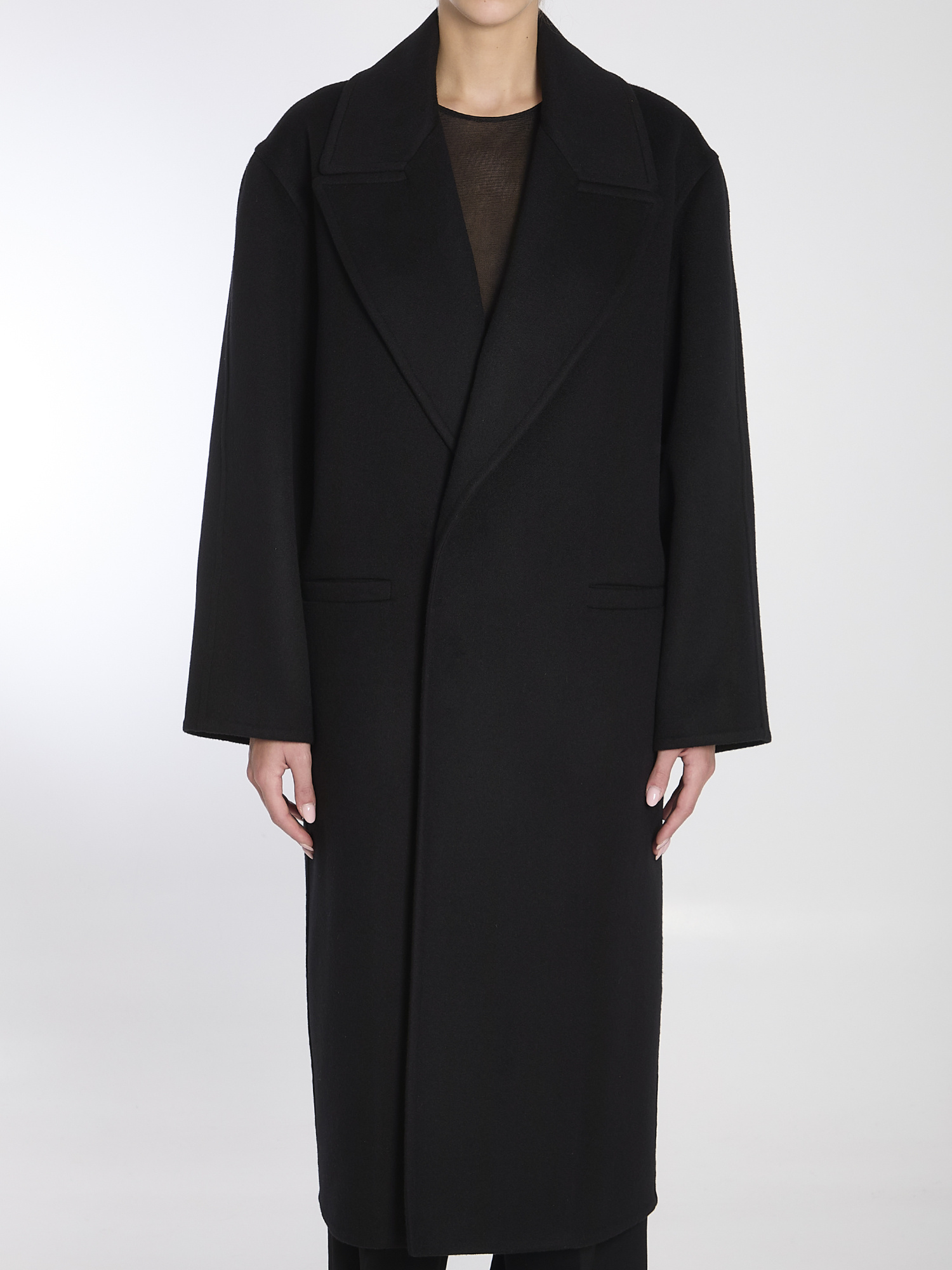 SAINT LAURENT OVERSIZED COAT IN BRUSHED CASHMERE AND WOOL