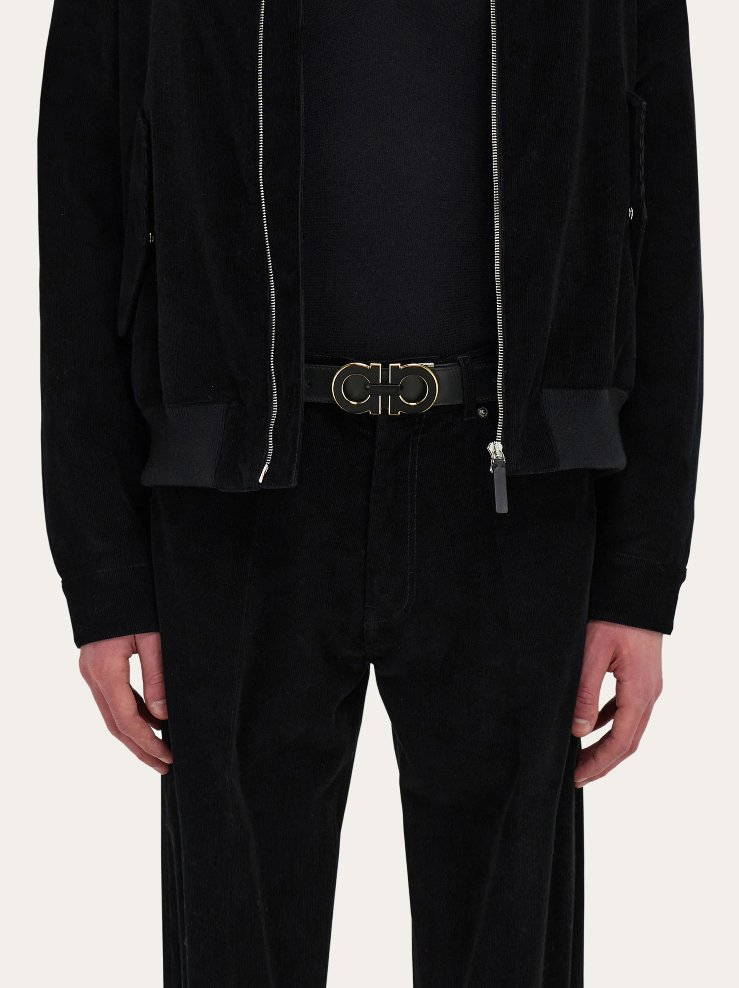 Ferragamo Reversible And Adjustable Double Gancini Belt In Black