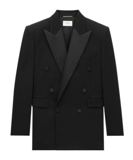 Saint Laurent Black Double-breasted Jacket With Peak Revers And Double Vent On The Rear In Wool Woman In Black