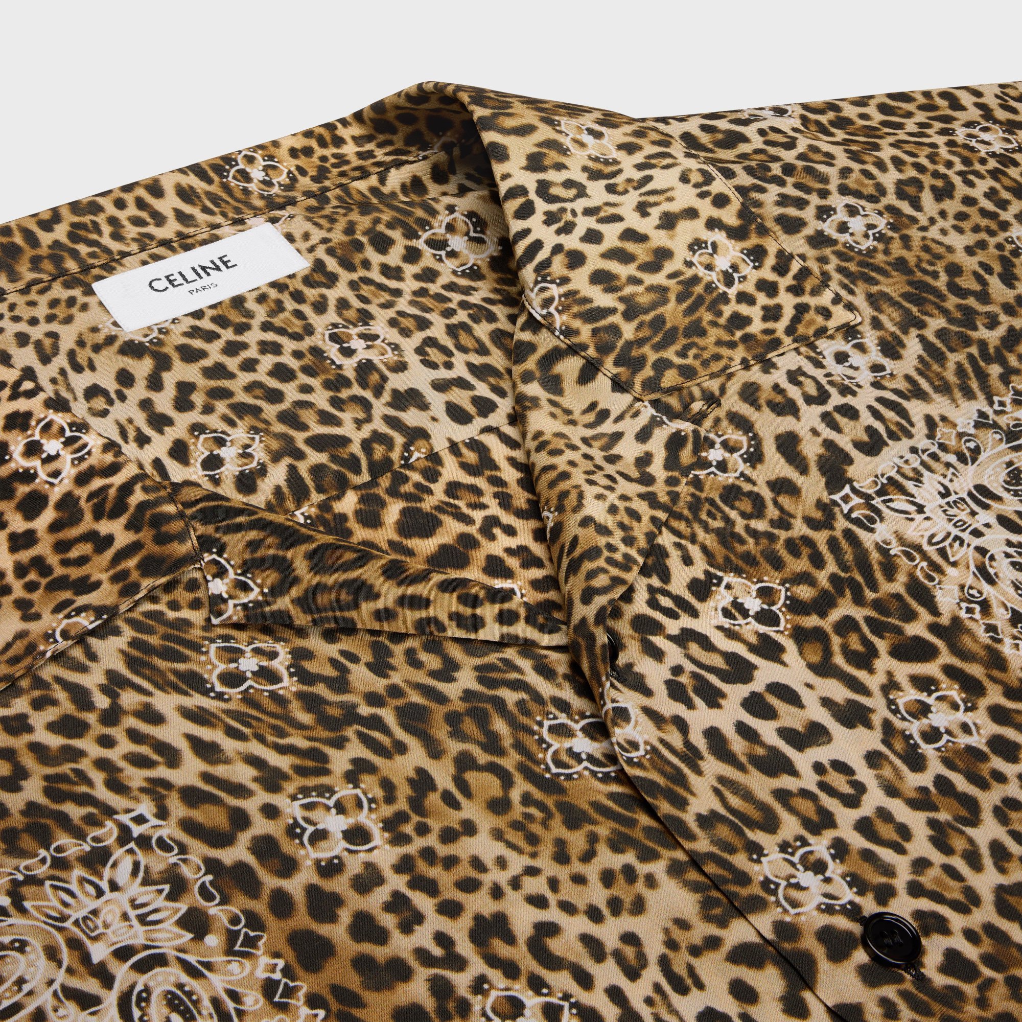 Celine Leopard Print Crepe Chine Shirt In Multicolor