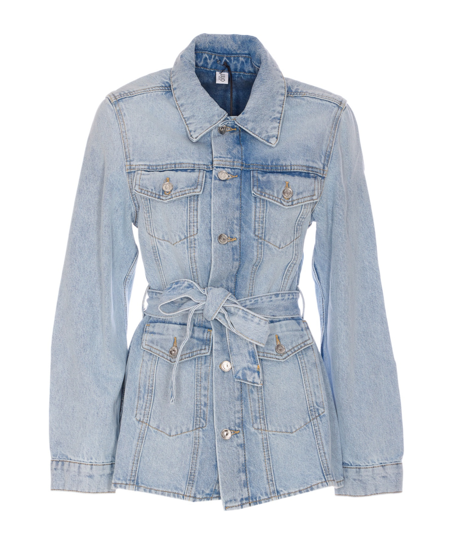 Liu •jo Denim Jacket With Belted Waist And Pockets In Gray