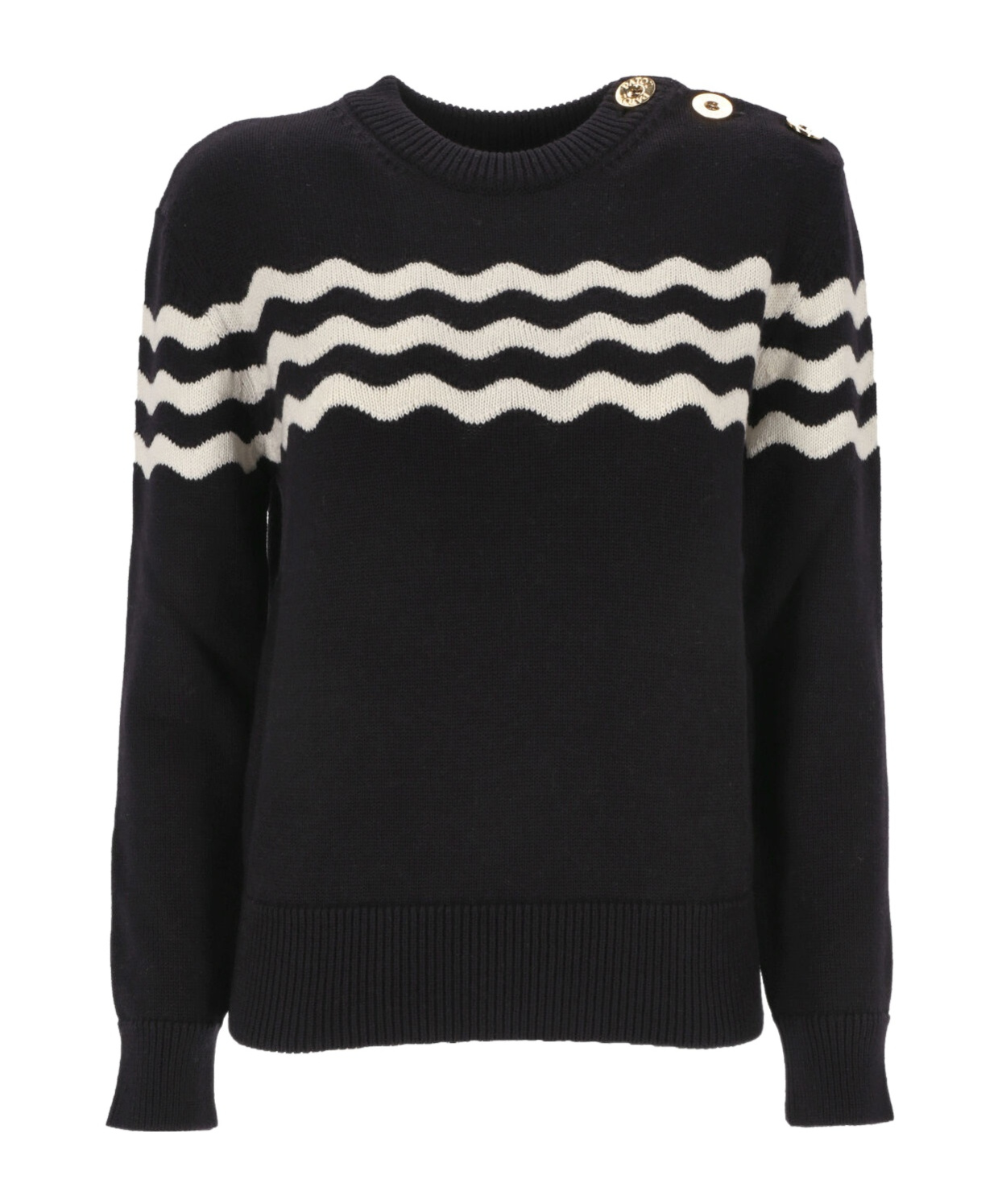 Patou Navy Blue Cotton And Wool Jumper With White Detailing In Black