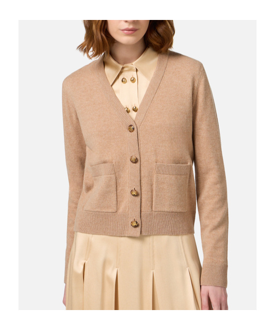 Elisabetta Franchi Long-sleeved Knitted Cardigan In Nude