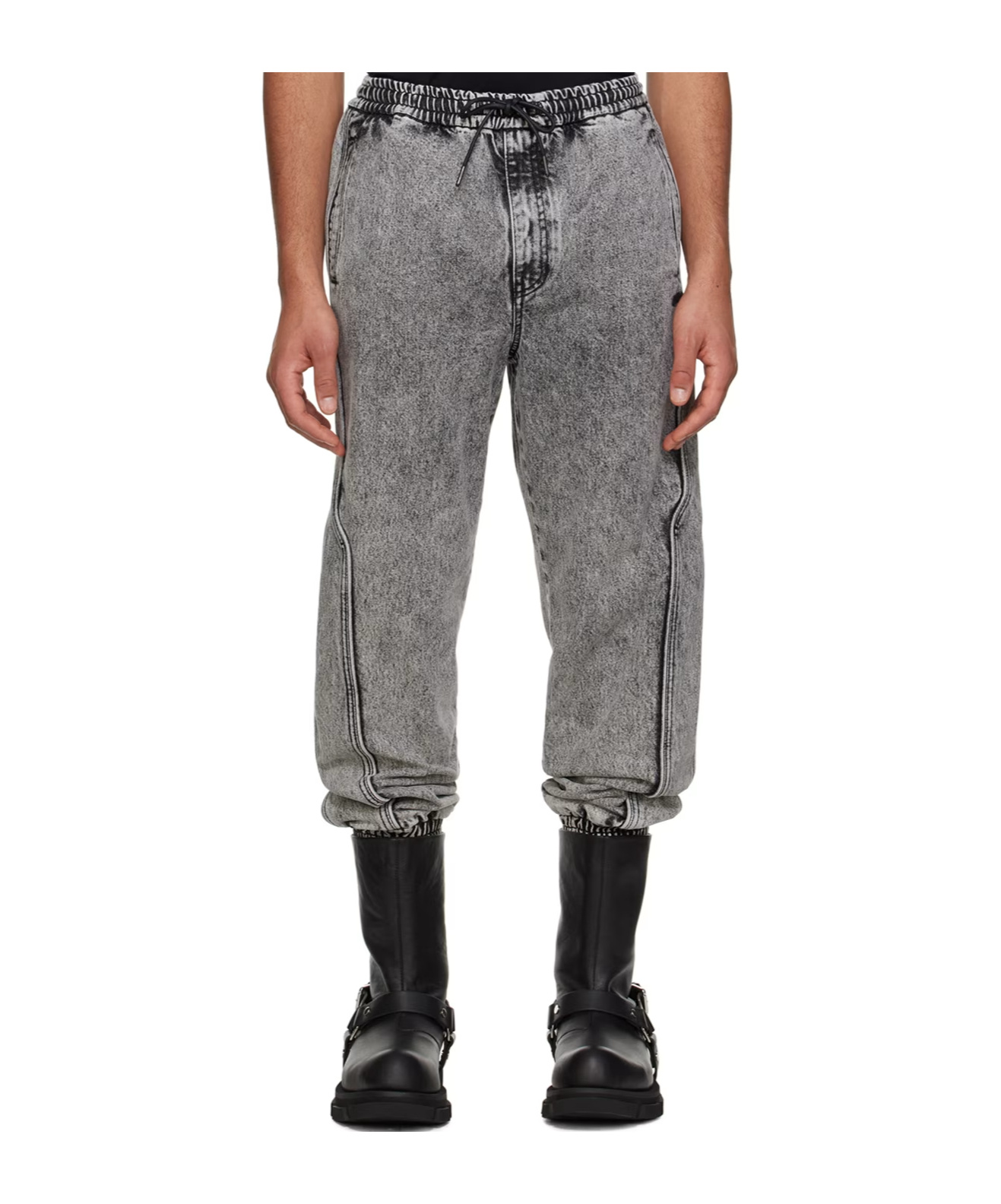 Juunj Faded Lace-up Denim Pants In Gray