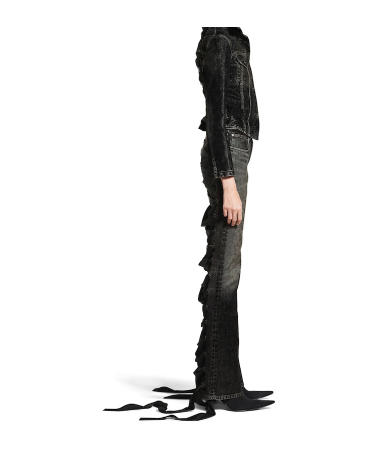 Balenciaga Denim Jacket With Laces In Black