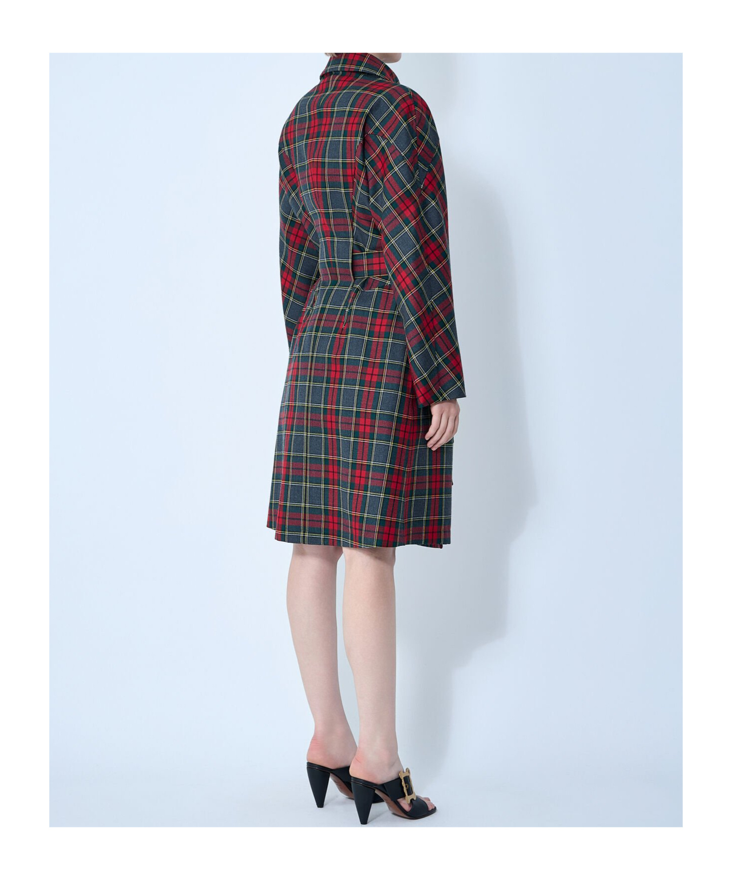 Vivienne Westwood Wool Coat Belted Waist Checkered Pattern