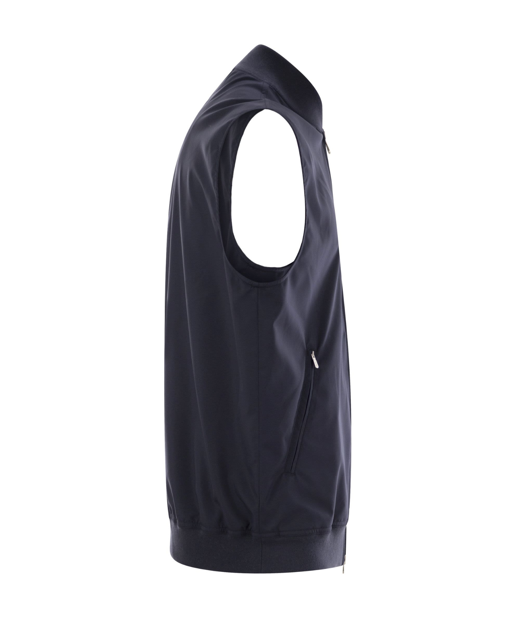 Brunello Cucinelli Men Sleeveless Nylon Topwear With Zip And Logo In Black