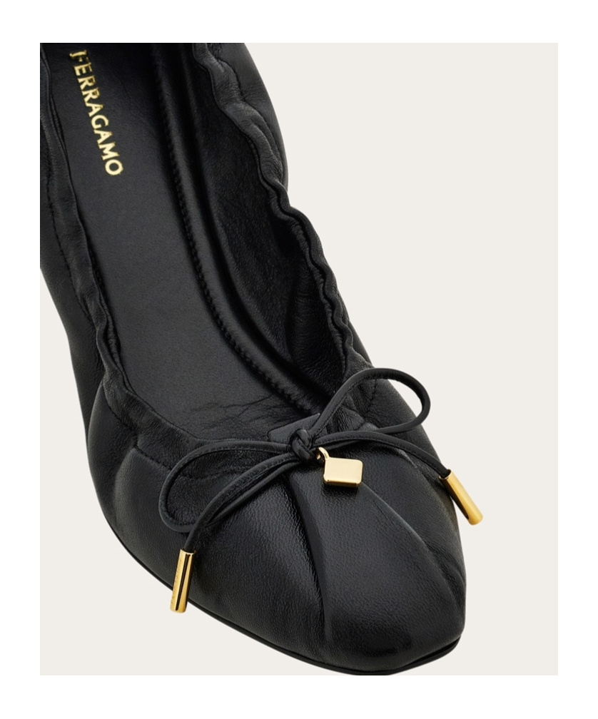 Ferragamo Elasticated Nappa Leather Ballet Flats In Black