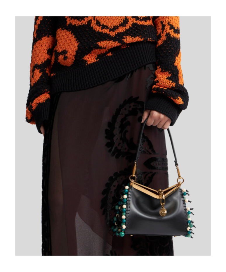 Etro Small Shoulder Bag In Smooth Black Leather In Black