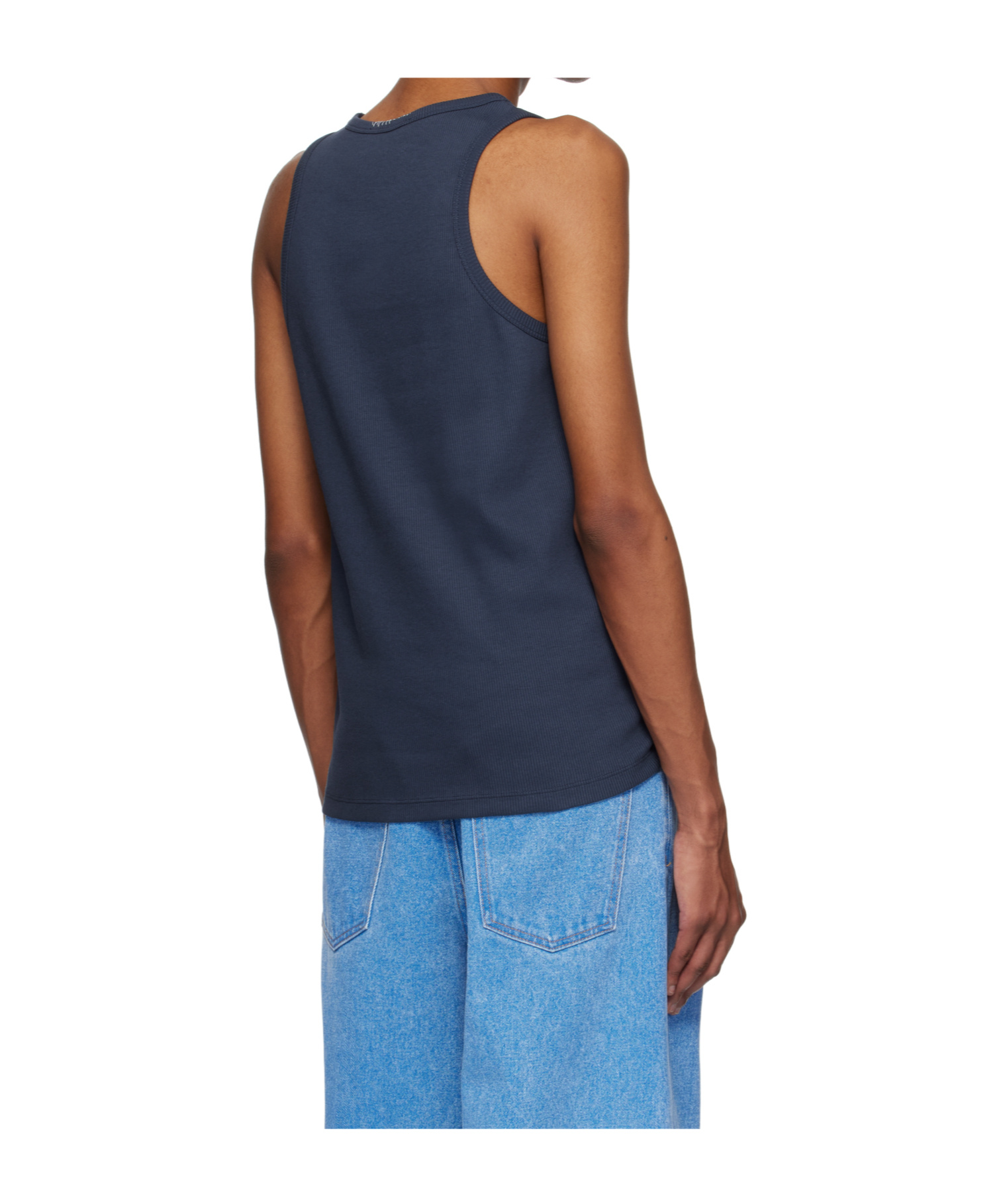 Marni Navy Fitted Tank Top In Black
