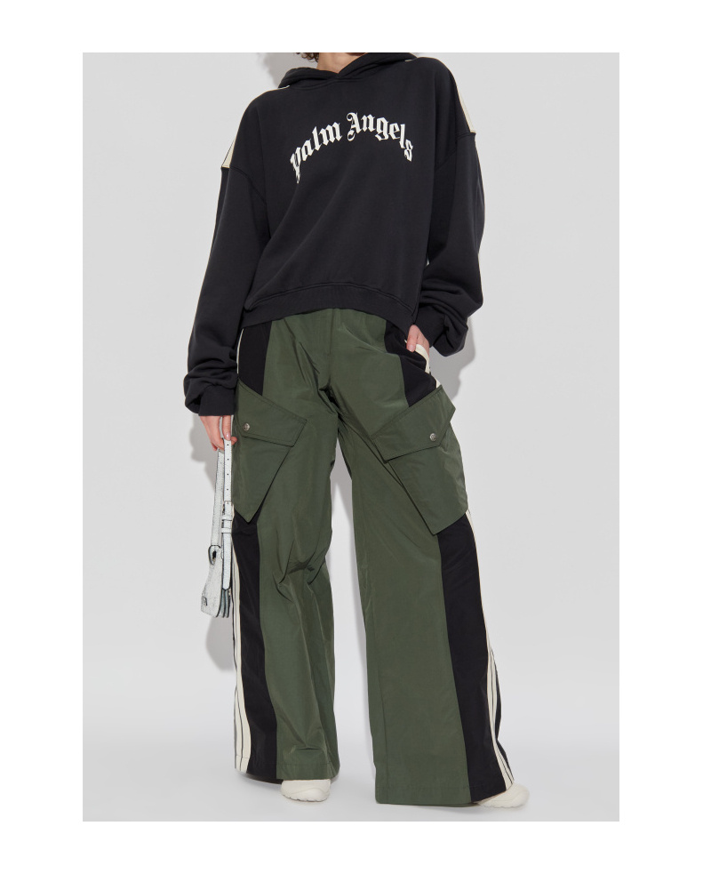 Palm Angels Stripe-detail Logo-print Hoodie In Black